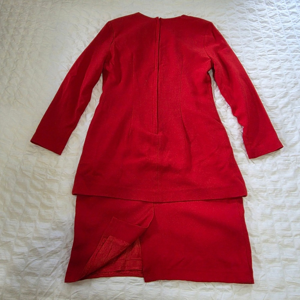 Casual Corner Petite Red Wool Rayon Peplum Sheath Dress Gold Buttons 10P Vintage - Picture 2 of 9